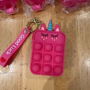 Unicorn Pop It Coin Purse Keychain Pink Fidget Toy Zipper Pouch Lot (8)